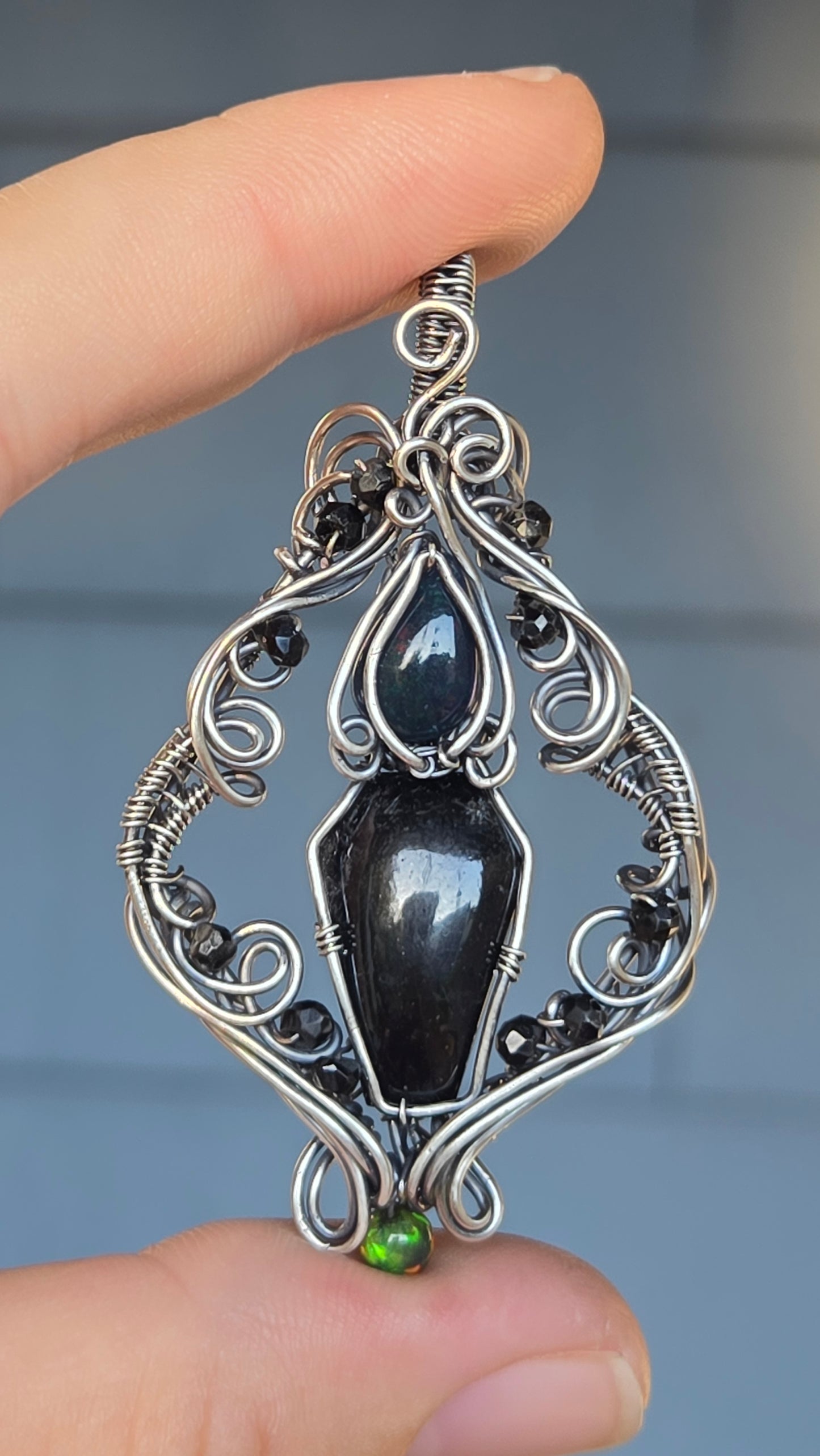 Black Flame Candle Wire Wrapped Pendant