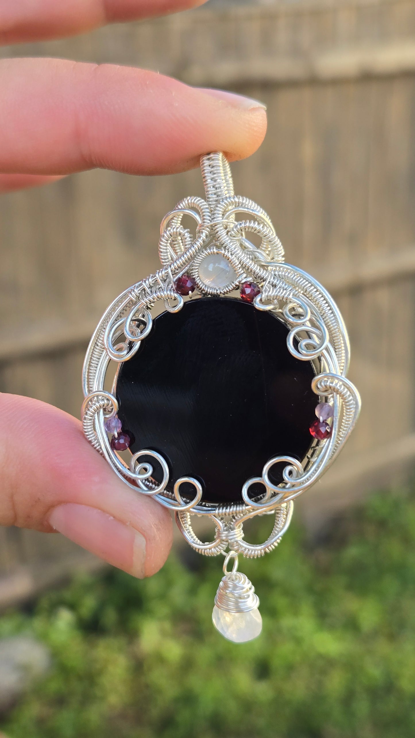 Scrying Mirror Wire-wrapped Pendant