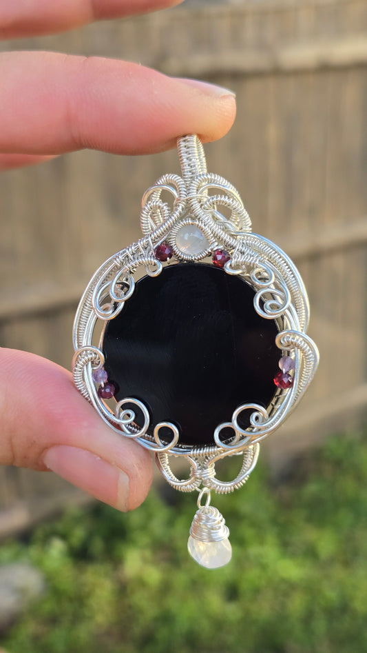 Scrying Mirror Wire-wrapped Pendant