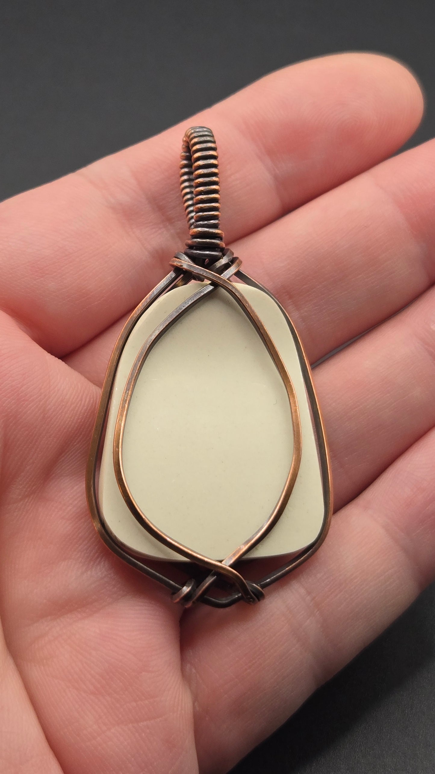 Artisan Cut Porcelain Wire Wrapped Pendant
